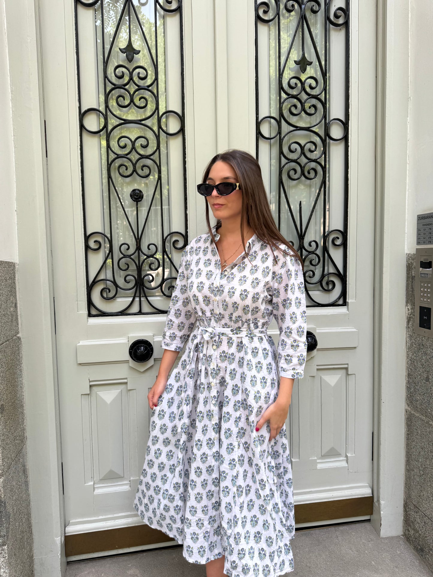 Camisero Magnolia - Blanco con flores Turquesas