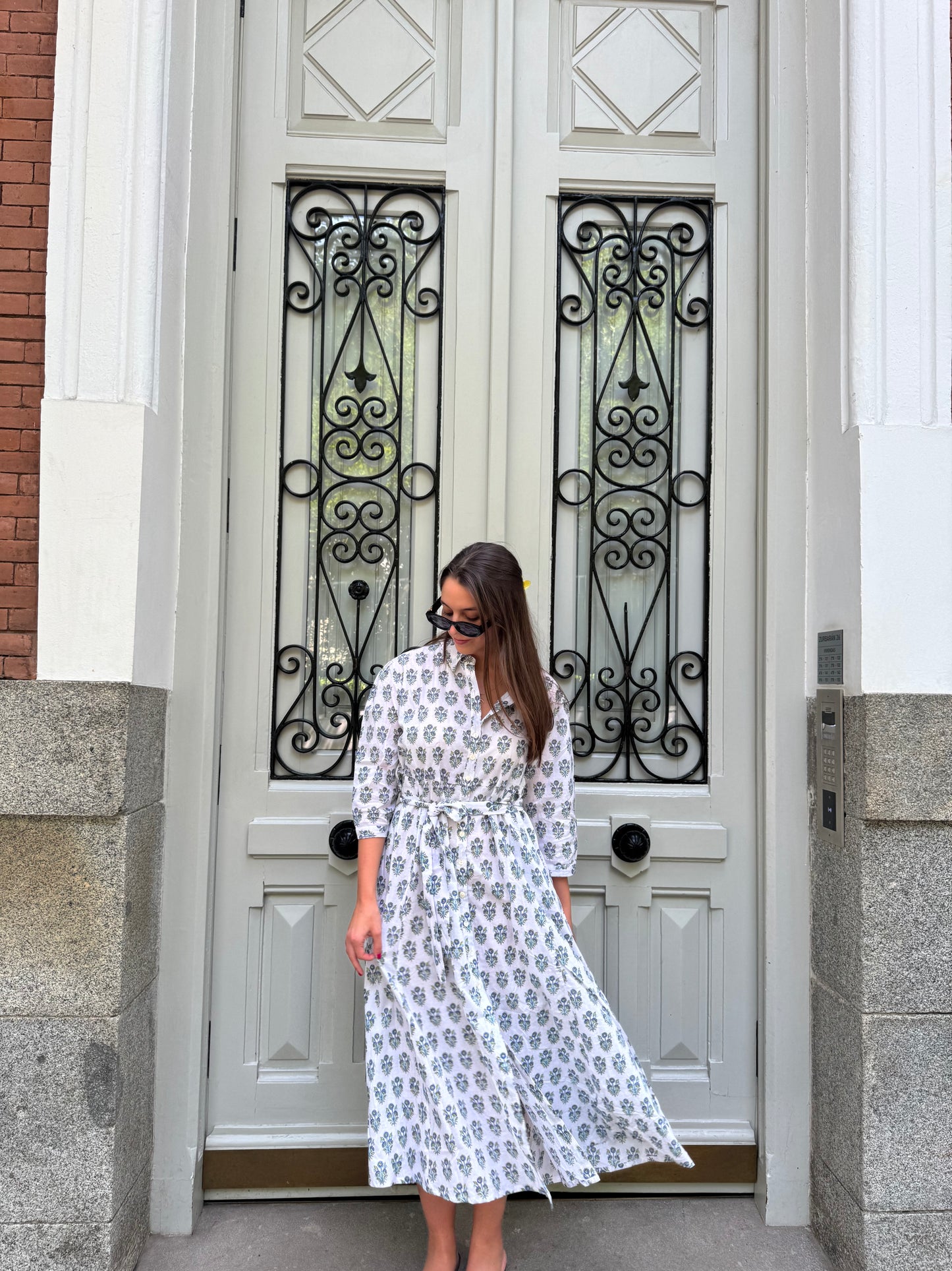 Camisero Magnolia - Blanco con flores Turquesas