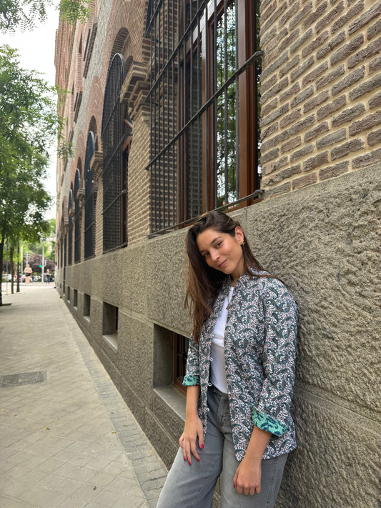 Casaca Reversible Maria crema y verde