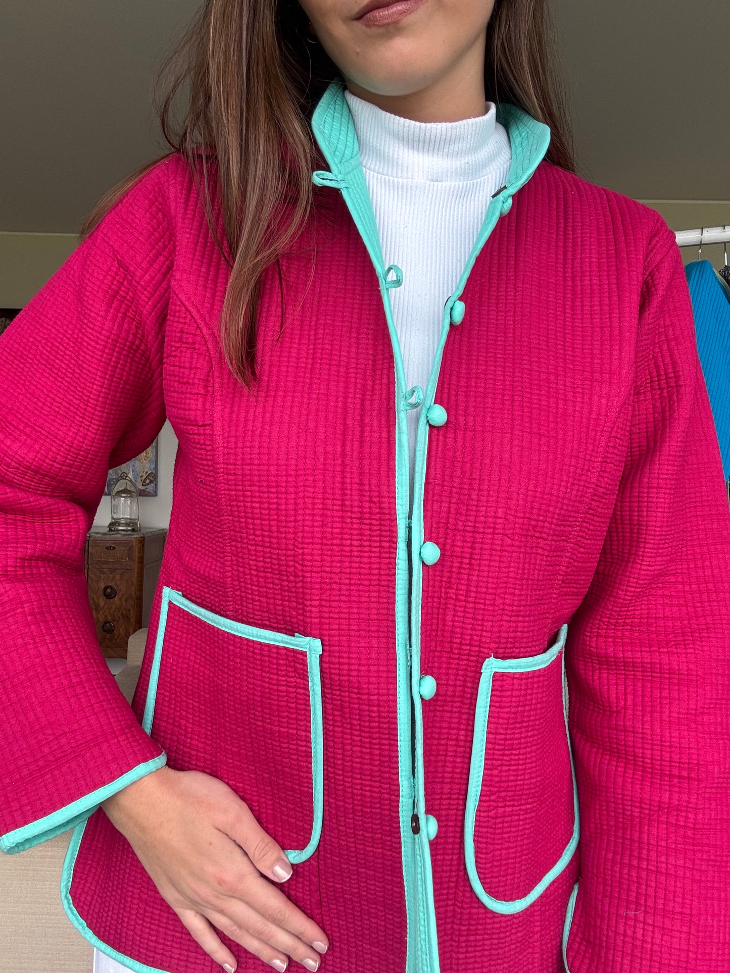 Chaquetas Anna fucsia y verde agua