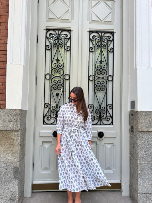 Camisero Magnolia - Blanco con flores Turquesas