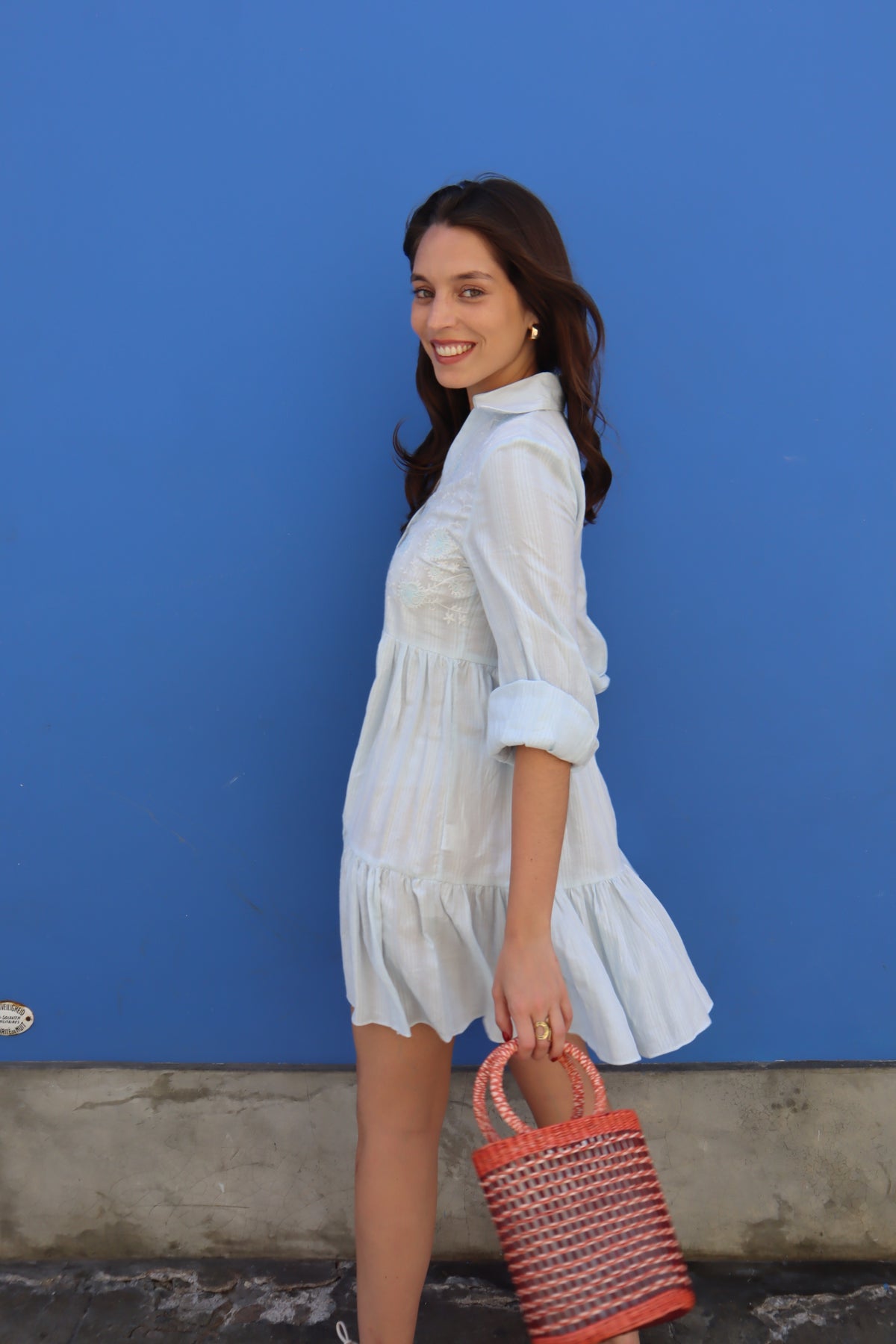 Vestido Celeste con bordado